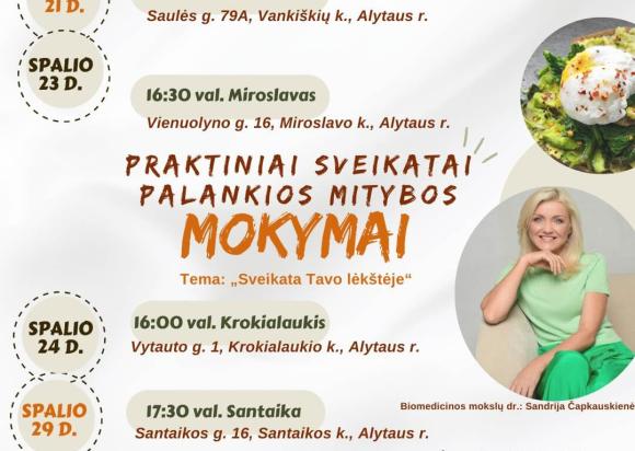 Kviečiame dalyvauti „Kompleksinės gyvensenos įgūdžių programos“ sveikatai palankios mitybos mokymuose