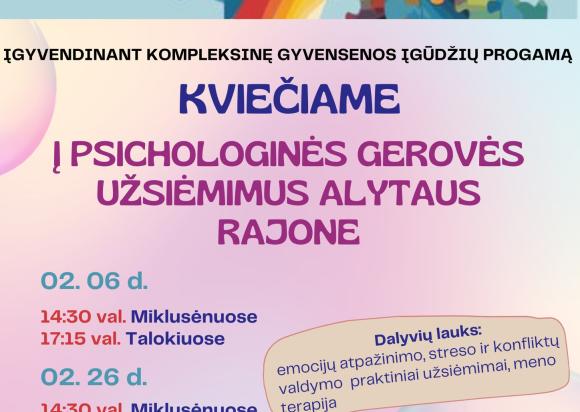 Psichologinės gerovės užsiėmimai Alytaus rajone